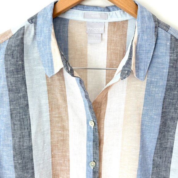 Chico's No-Iron Linen Top Stripe Multicolor Tunic with Pockets Size 2 US 12/14 - Picture 4 of 8